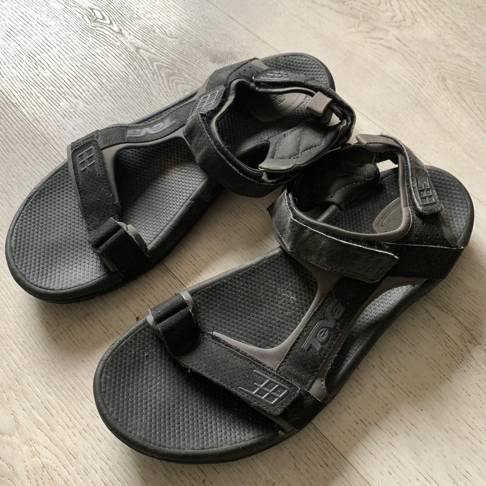 Teva Shoc Pad Mens Hiking Sandals Black Grey Adjustable Sz 11 Outdoor Trail